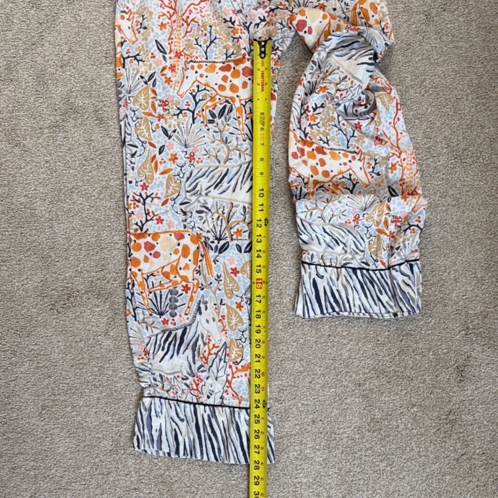 Vikki Chu for Anthropologie Animal Print Pajama Pants Small Safari‎ Ruffle Hem